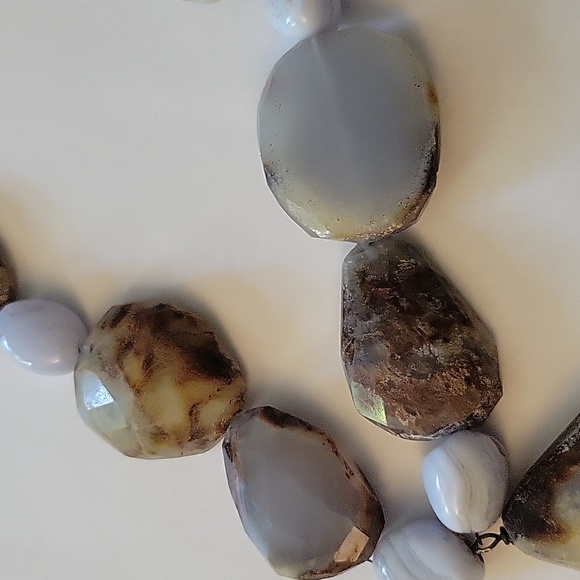 Natural Polished Stone Rock Slices Heavyweight Vintage Necklace Primitive MCM - Picture 4 of 10